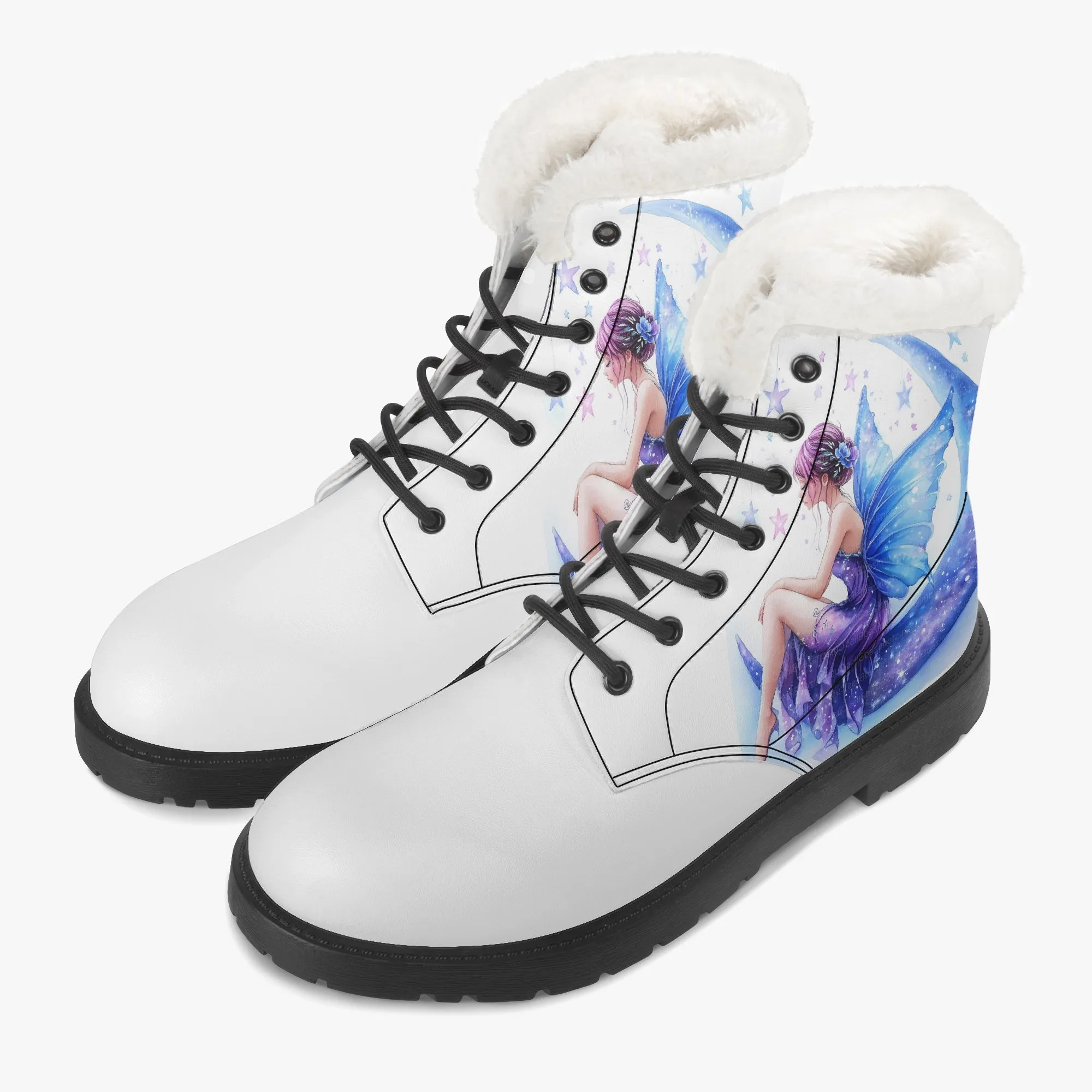 Crescent Moon Fairy Faux Fur Leather Boots