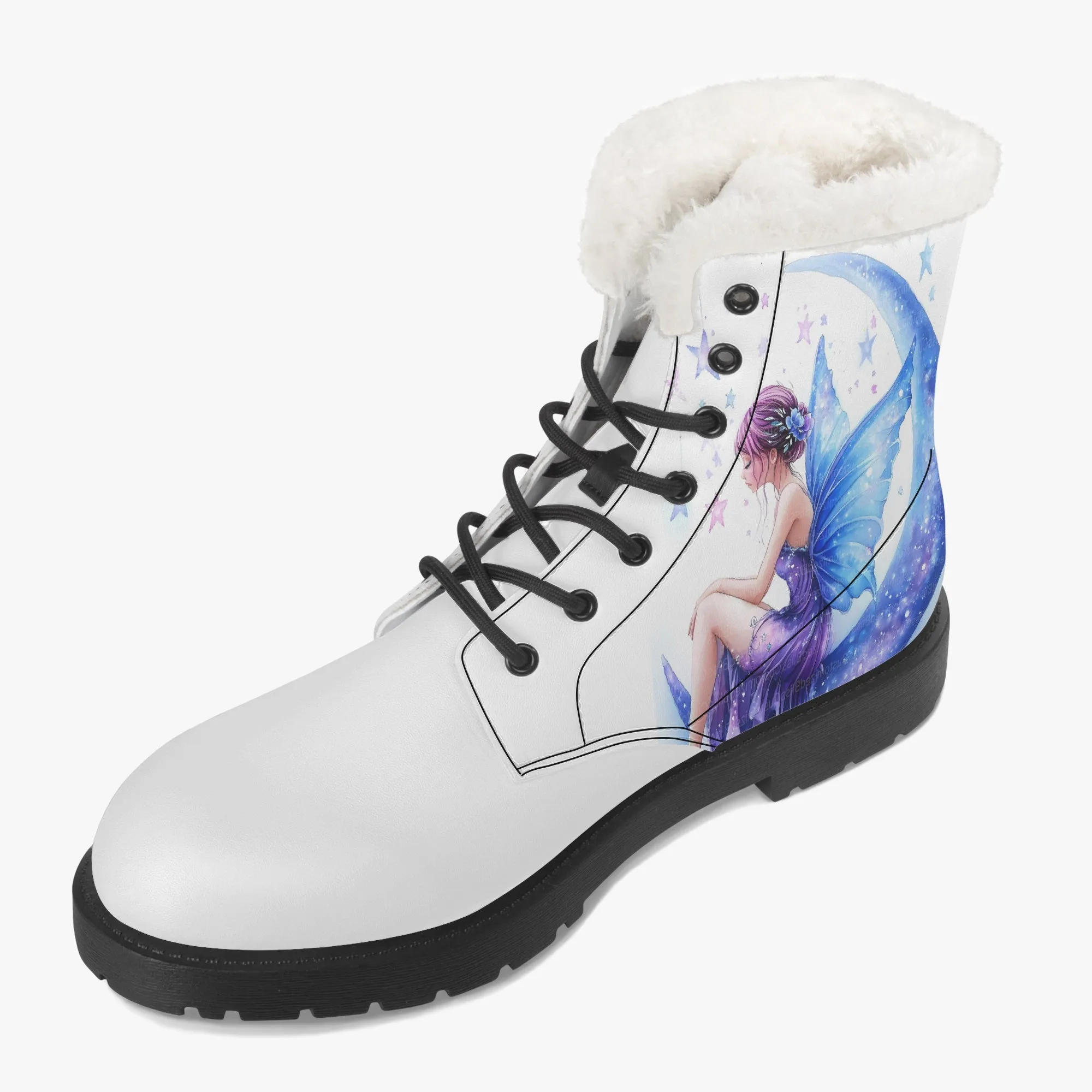 Crescent Moon Fairy Faux Fur Leather Boots