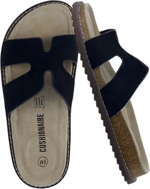 CUSHIONAIRE Wisdom Womens Sandals Cutout Strap Genuine Leather Slides  Slip On Cork Footbed Sandals for Women 2025