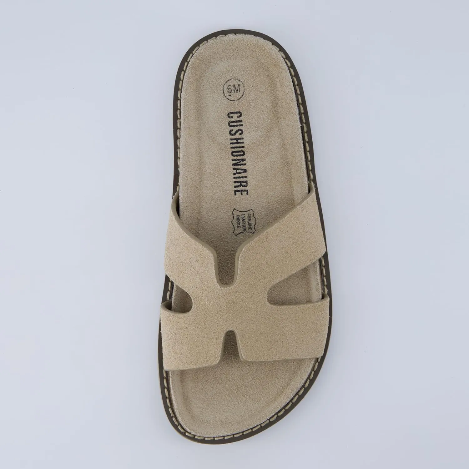 CUSHIONAIRE Wisdom Womens Sandals Cutout Strap Genuine Leather Slides  Slip On Cork Footbed Sandals for Women 2025