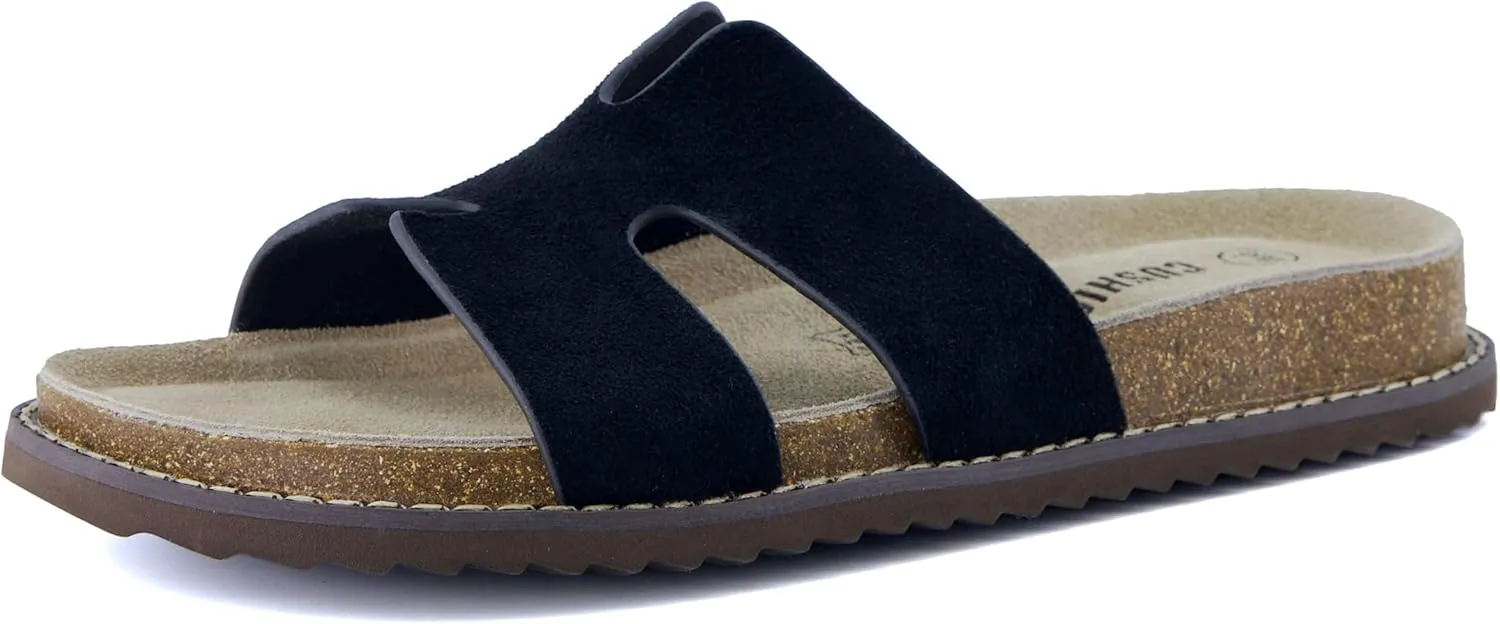 CUSHIONAIRE Wisdom Womens Sandals Cutout Strap Genuine Leather Slides  Slip On Cork Footbed Sandals for Women 2025