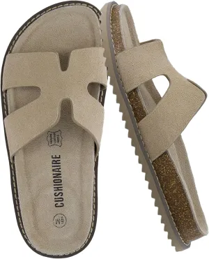 CUSHIONAIRE Wisdom Womens Sandals Cutout Strap Genuine Leather Slides  Slip On Cork Footbed Sandals for Women 2025