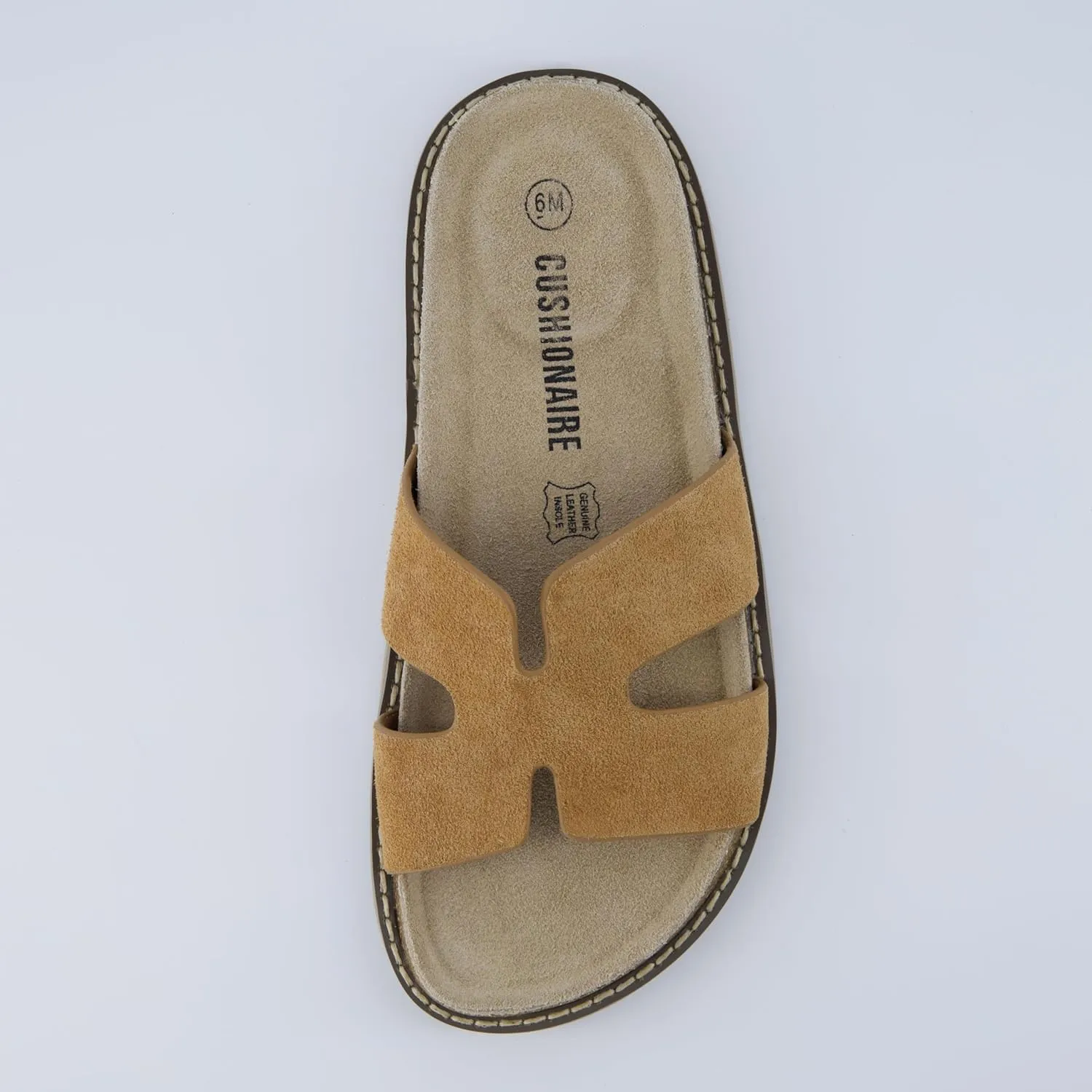 CUSHIONAIRE Wisdom Womens Sandals Cutout Strap Genuine Leather Slides  Slip On Cork Footbed Sandals for Women 2025