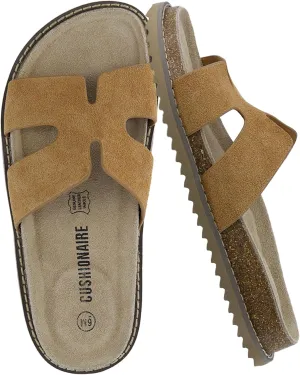 CUSHIONAIRE Wisdom Womens Sandals Cutout Strap Genuine Leather Slides  Slip On Cork Footbed Sandals for Women 2025