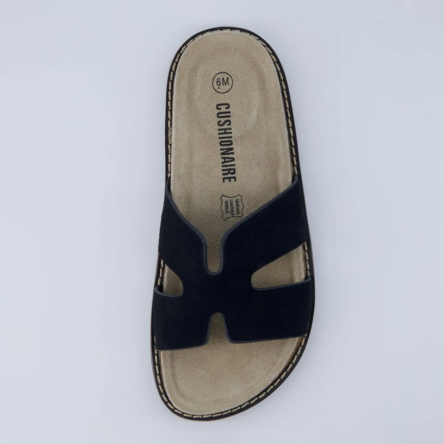 CUSHIONAIRE Wisdom Womens Sandals Cutout Strap Genuine Leather Slides  Slip On Cork Footbed Sandals for Women 2025