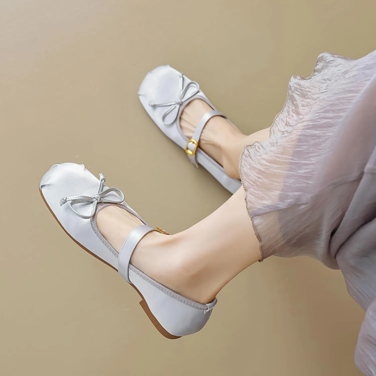 Dear Time Women's Ballets Bowknot Flats Mary Janes Dance Flat Shoes Round Toe Strap Ballets