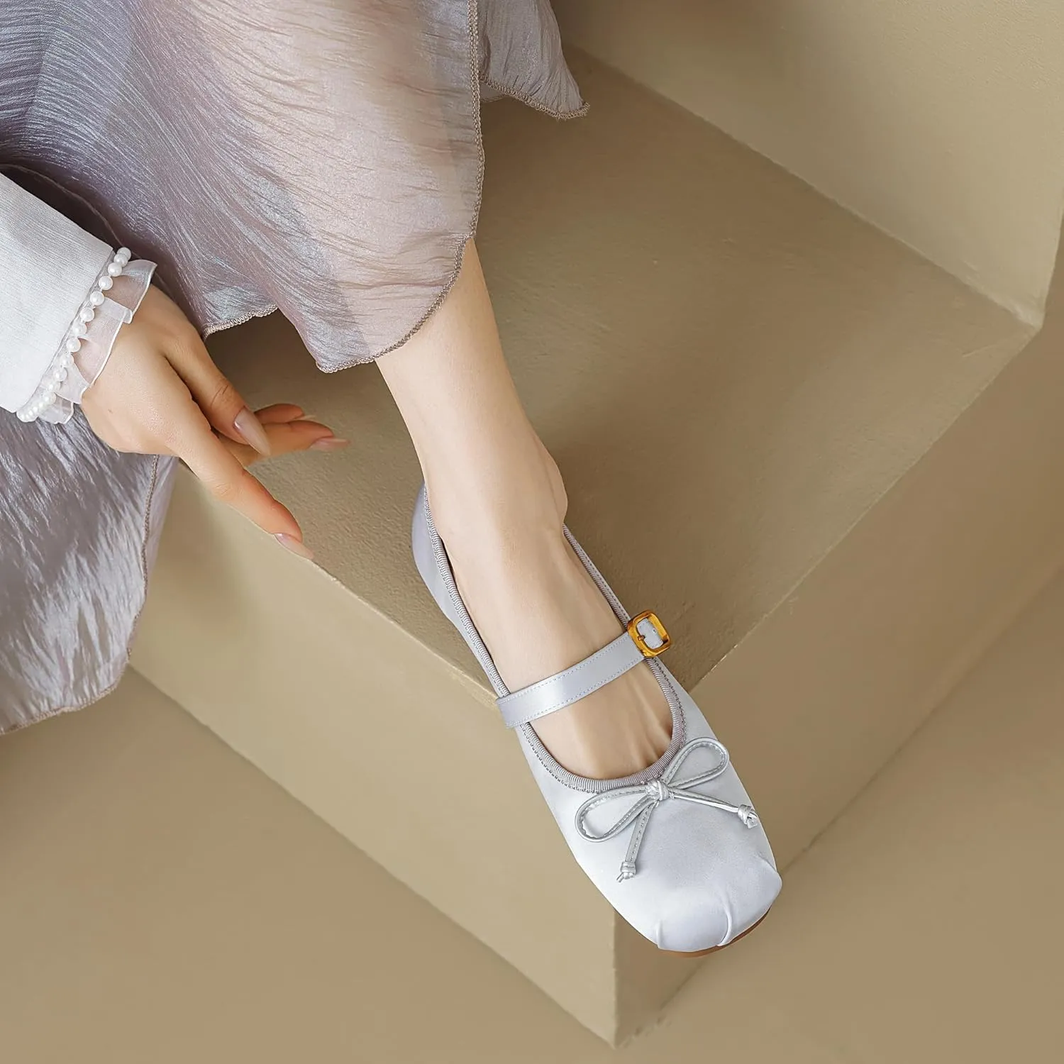 Dear Time Women's Ballets Bowknot Flats Mary Janes Dance Flat Shoes Round Toe Strap Ballets
