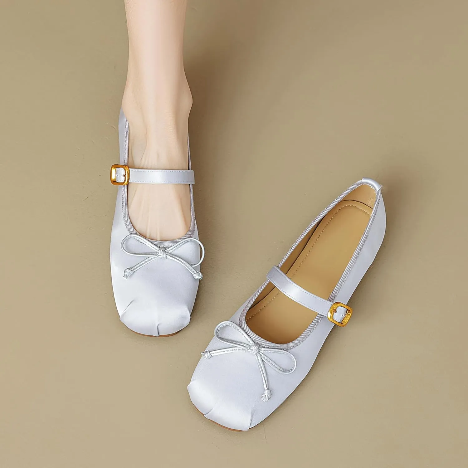Dear Time Women's Ballets Bowknot Flats Mary Janes Dance Flat Shoes Round Toe Strap Ballets