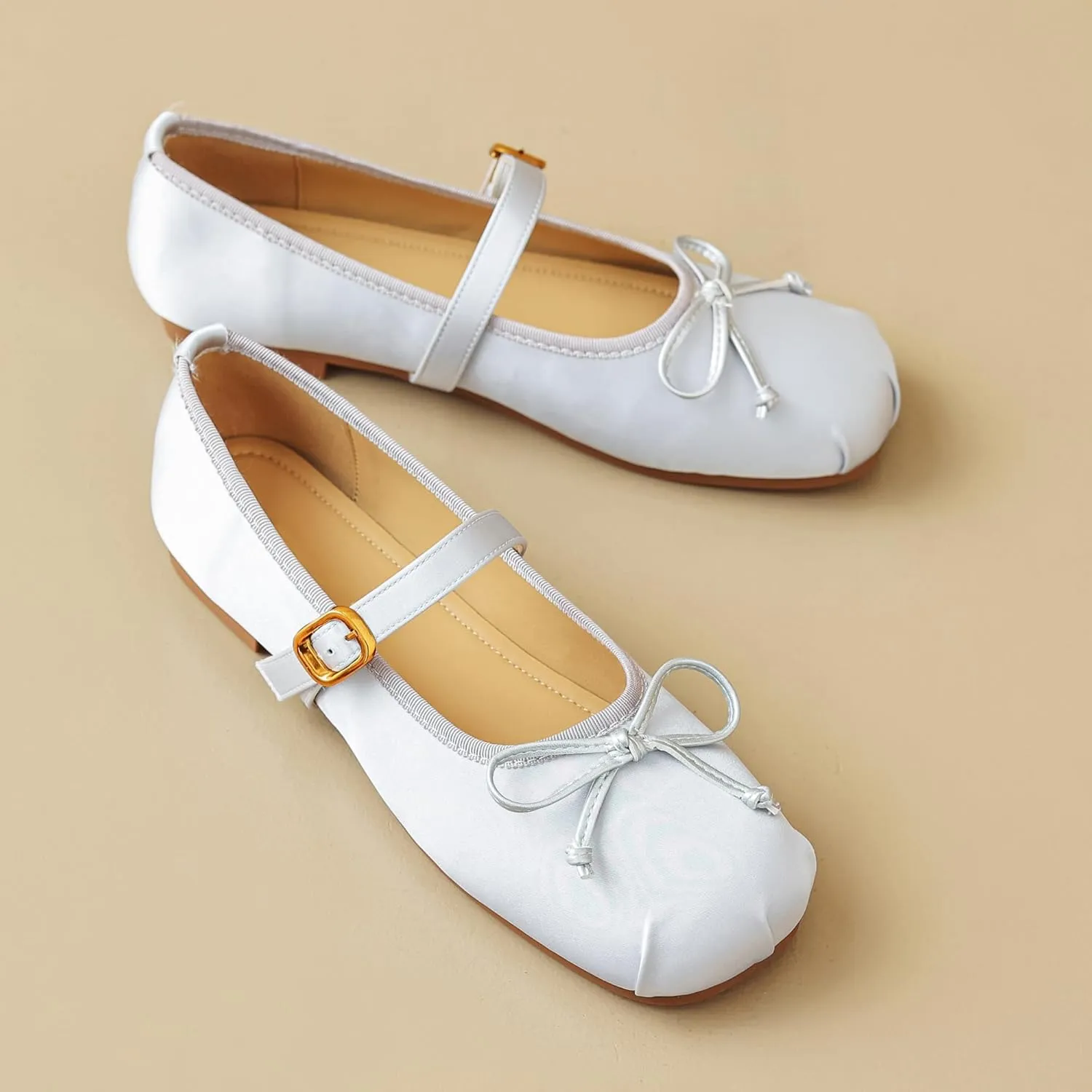 Dear Time Women's Ballets Bowknot Flats Mary Janes Dance Flat Shoes Round Toe Strap Ballets