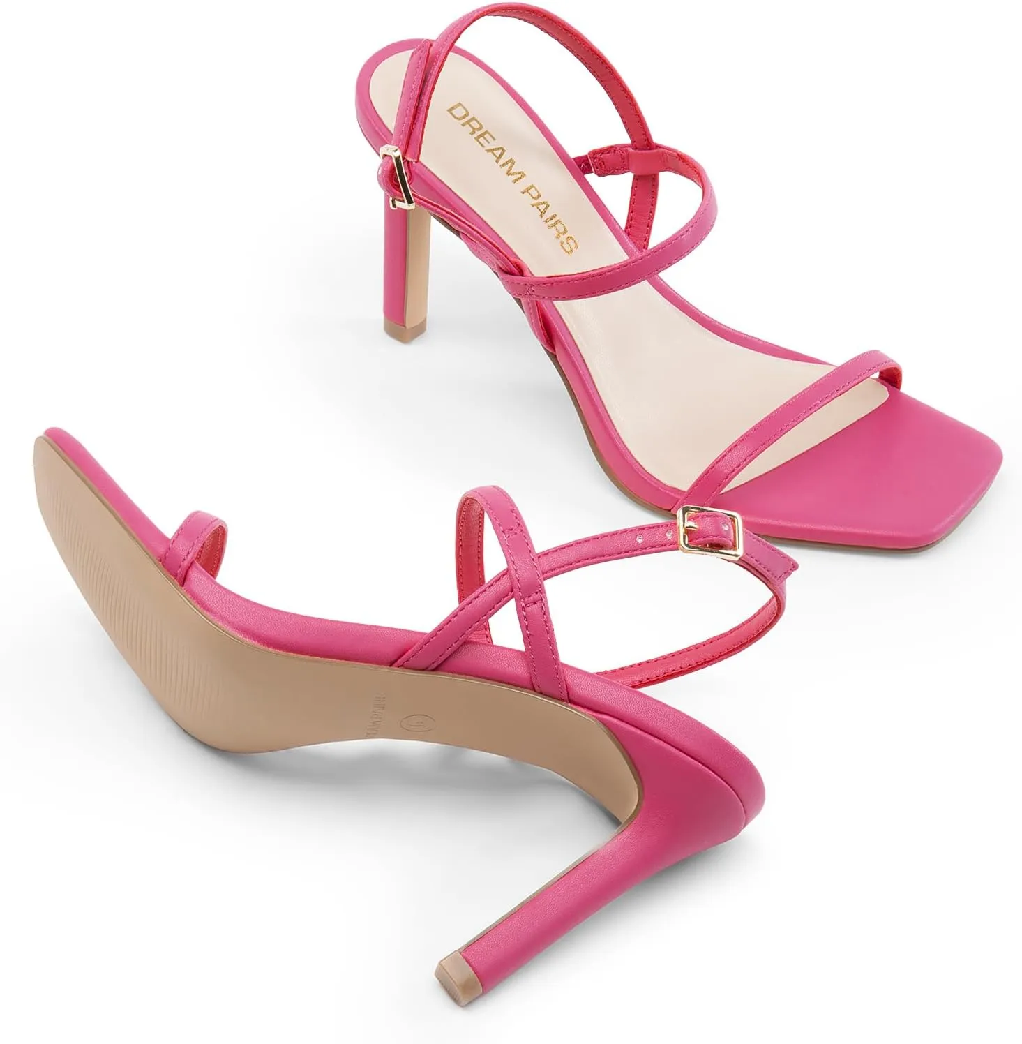 DREAM PAIRS Womens Slingback Heels High Stilettos Open Square Toe Ankle Strap Pumps Sexy Comfort Strappy Dress Shoes Wedding Bridal Heeled Sandals