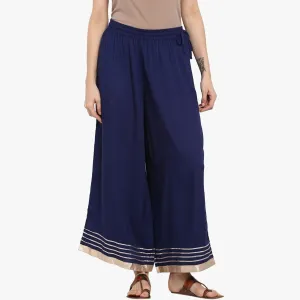 Elegant Navy Blue Colored Casual Rayon Palazzo