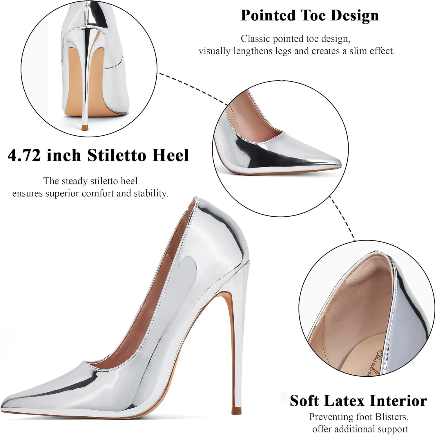 Elisabet Tang Women Pumps 12cm/4.7 Inch Stiletto Heels Pumps Pointed Toe Patent Leather Slip On High Heel Evening Party Dress Shoes