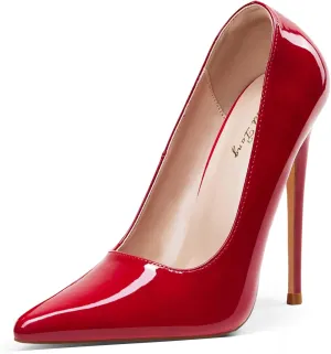 Elisabet Tang Women Pumps 12cm/4.7 Inch Stiletto Heels Pumps Pointed Toe Patent Leather Slip On High Heel Evening Party Dress Shoes