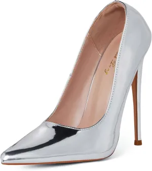 Elisabet Tang Women Pumps 12cm/4.7 Inch Stiletto Heels Pumps Pointed Toe Patent Leather Slip On High Heel Evening Party Dress Shoes