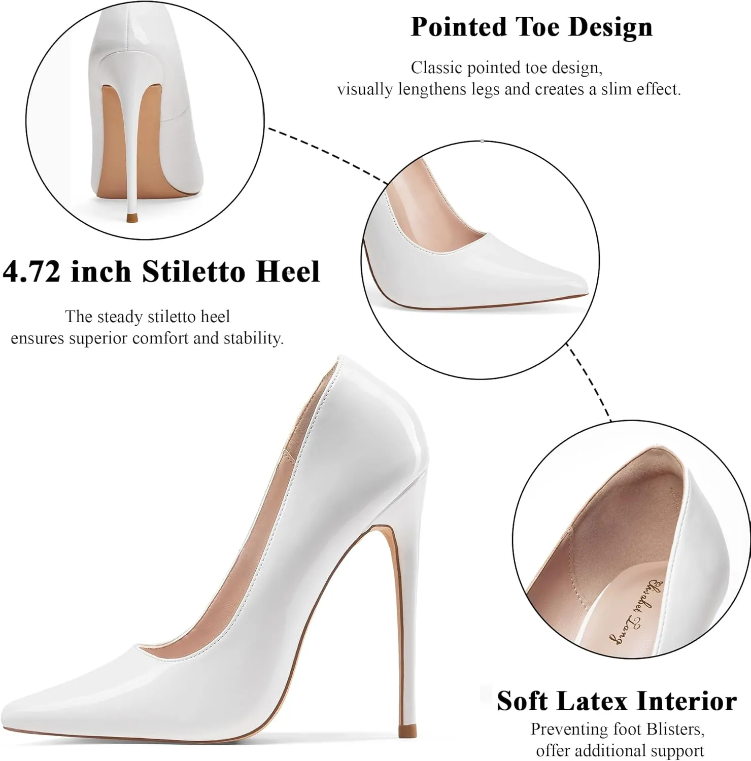 Elisabet Tang Women Pumps 12cm/4.7 Inch Stiletto Heels Pumps Pointed Toe Patent Leather Slip On High Heel Evening Party Dress Shoes
