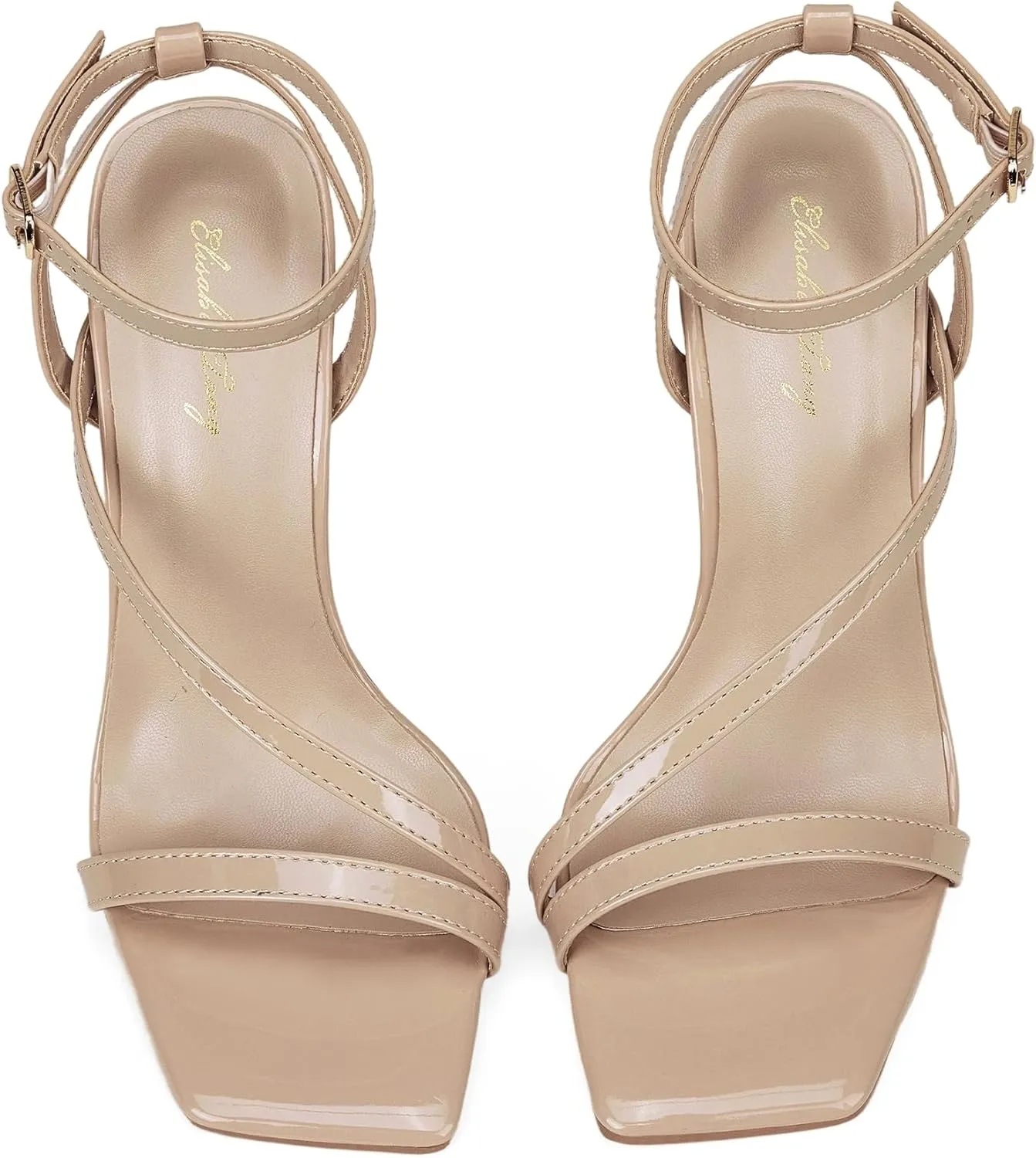 Elisabet Tang Womens Crystal Stilettos Heeled Sandals, 4 Inch Square Open Toe Strappy Sexy High Heels Ankle Strap Buckle Heels for Party Wedding Dress Daily Wear Shoes