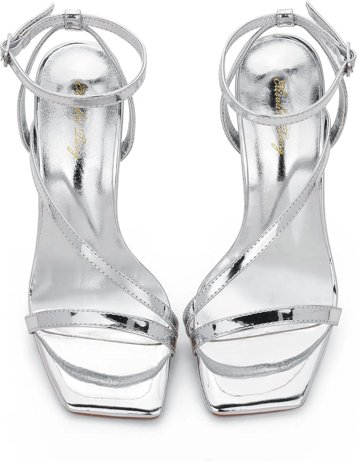 Elisabet Tang Womens Crystal Stilettos Heeled Sandals, 4 Inch Square Open Toe Strappy Sexy High Heels Ankle Strap Buckle Heels for Party Wedding Dress Daily Wear Shoes