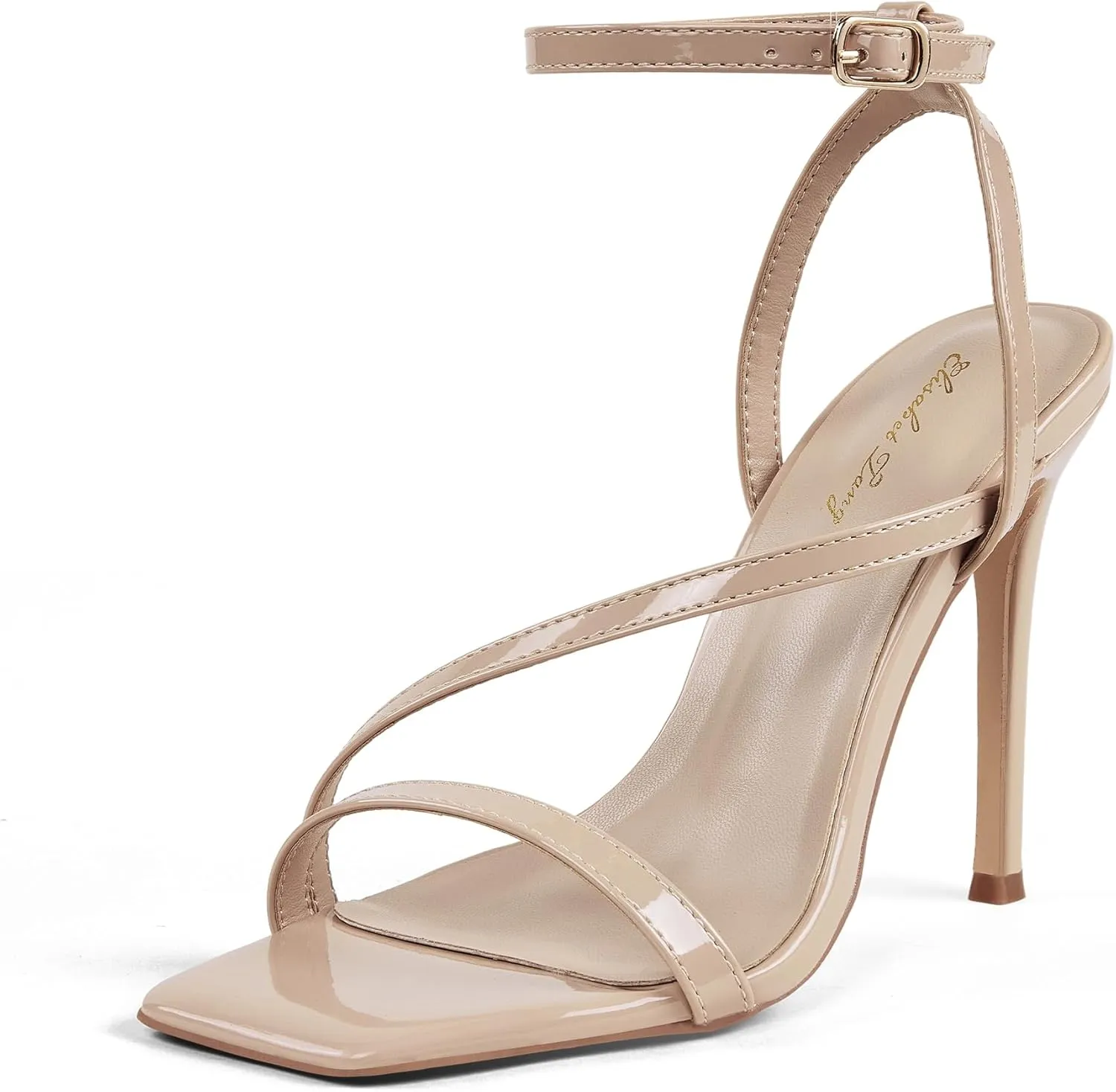 Elisabet Tang Womens Crystal Stilettos Heeled Sandals, 4 Inch Square Open Toe Strappy Sexy High Heels Ankle Strap Buckle Heels for Party Wedding Dress Daily Wear Shoes