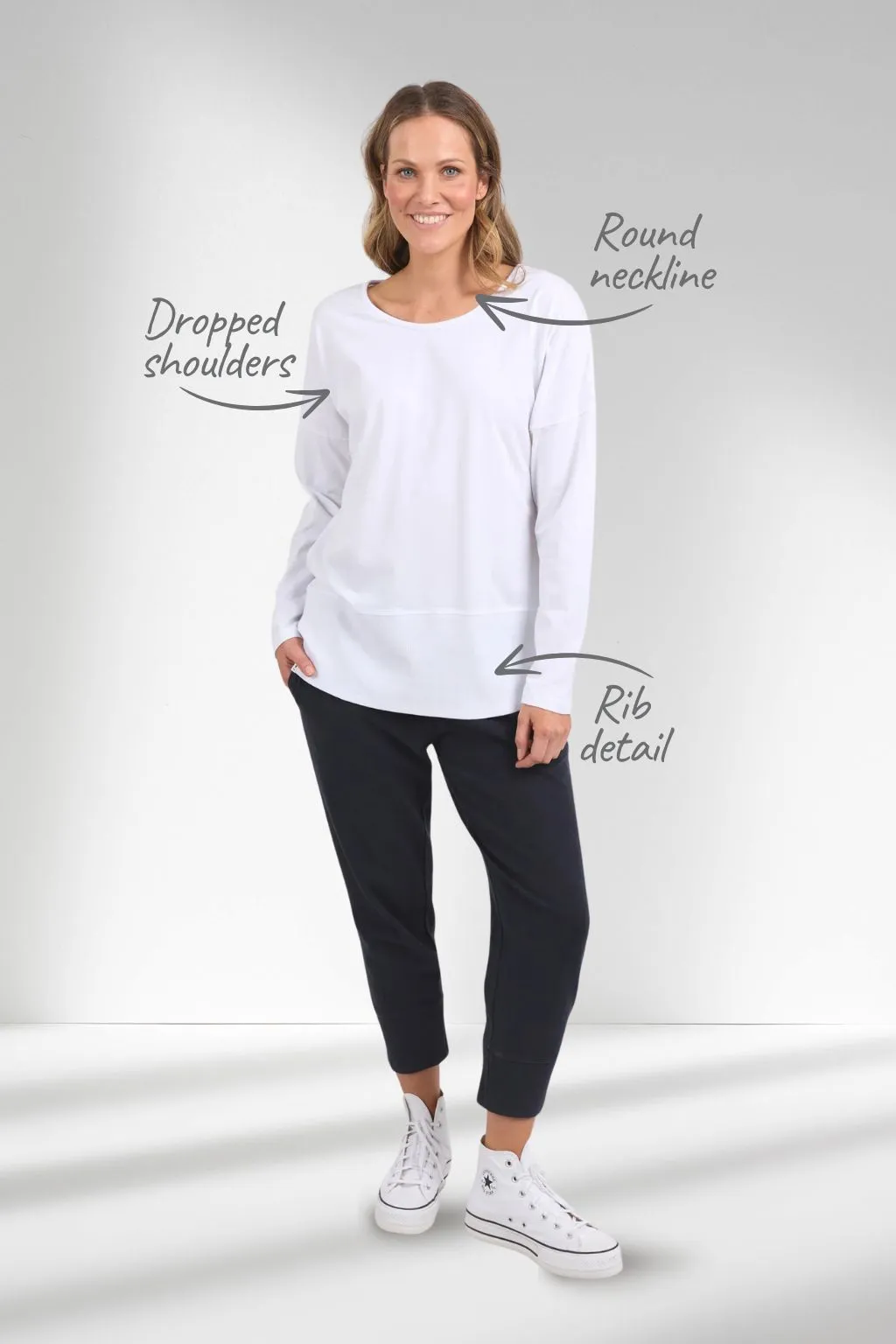 Elm Fundamental Long Sleeve Rib Tee Washed White