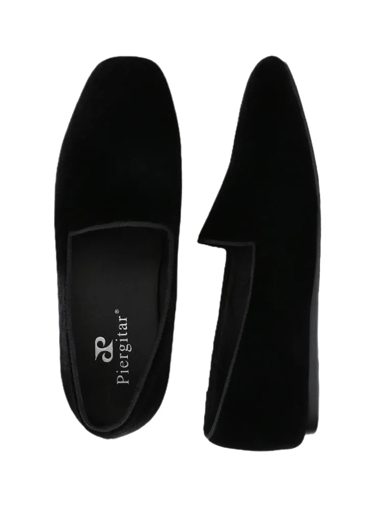 European and American style black imported velvet men's shoes summer breathable leather lining slip-on flat loafers