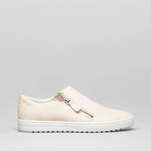 FARA Ladies Leather Casual Trainers Vanilla Metallic