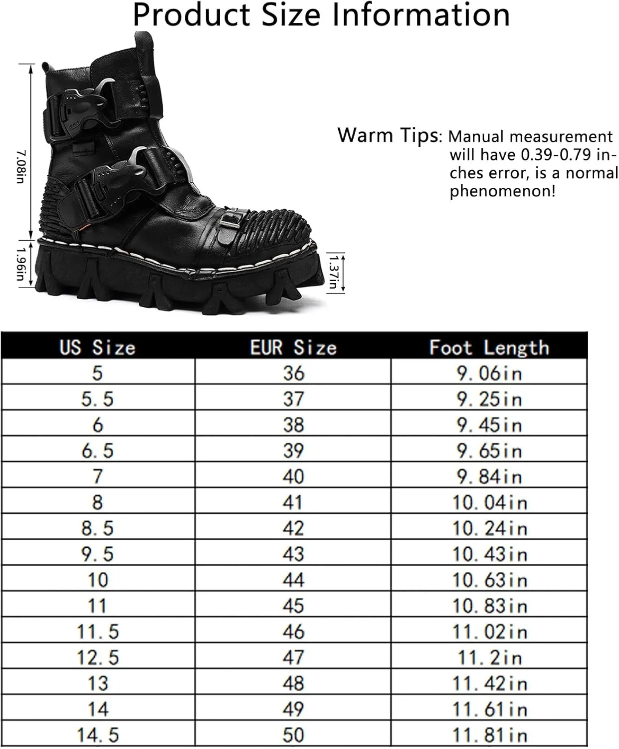 Fashion Men Leather Motorcycle Boots, Winter Street Riding Punk Ankle Boots, Buckle Mid-Calf Work Shoes