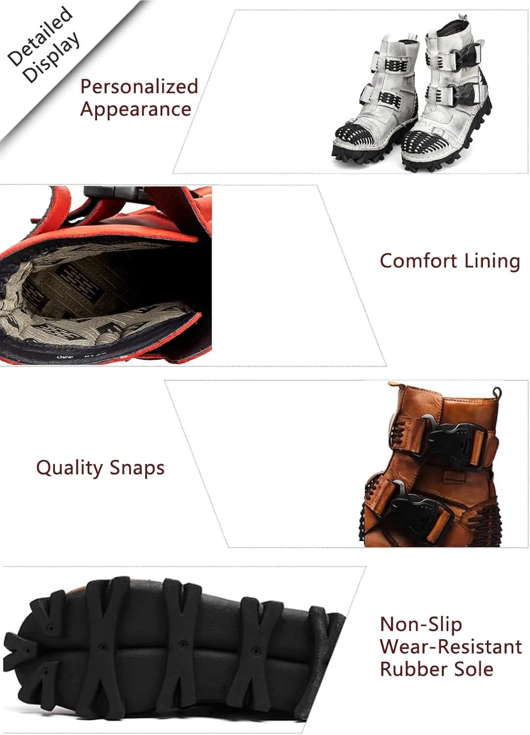 Fashion Men Leather Motorcycle Boots, Winter Street Riding Punk Ankle Boots, Buckle Mid-Calf Work Shoes