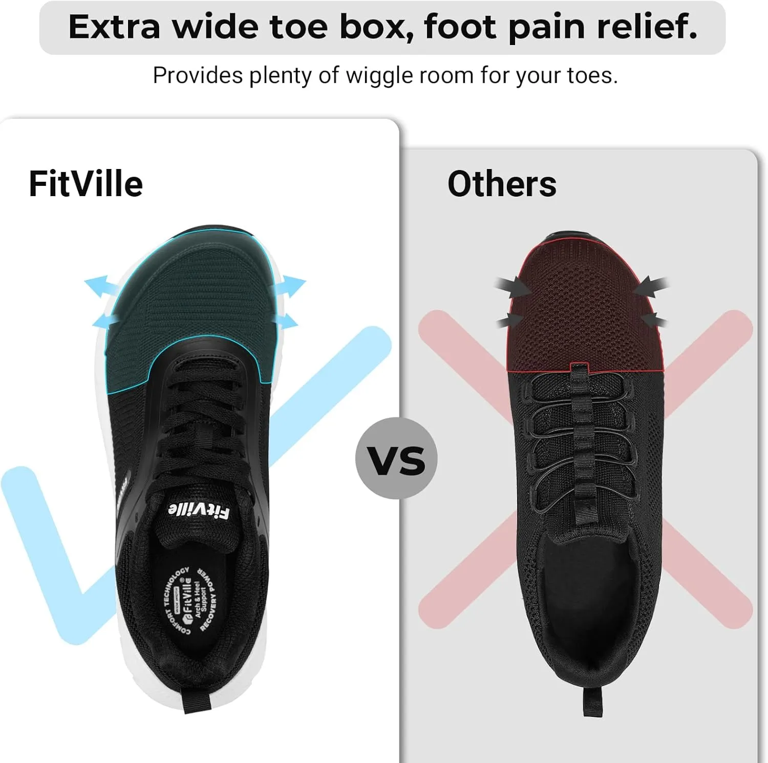 FitVille Men's Wide Toe Box Running Shoes - Comfortable, Non-Slip, Cushioned, Lightweight with Support