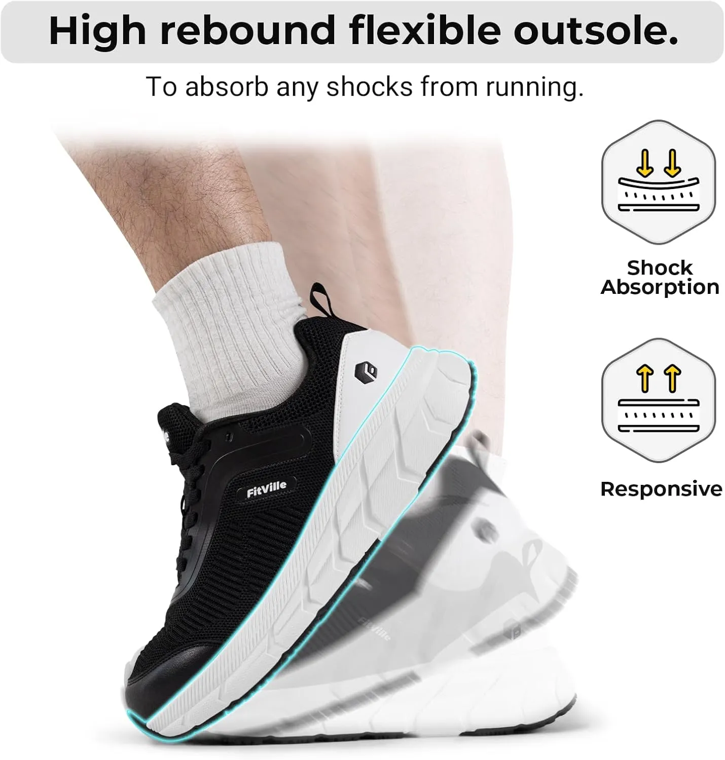FitVille Men's Wide Toe Box Running Shoes - Comfortable, Non-Slip, Cushioned, Lightweight with Support