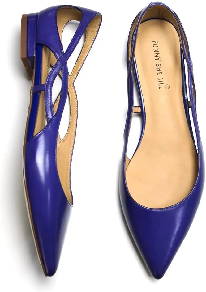 FSJ Women Classic Pointed Toe Flats Block Low Heel Pumps Irregular Cutout Slip on Shoes for Office Outfit Size 4-15 US