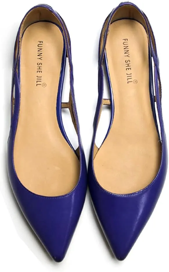 FSJ Women Classic Pointed Toe Flats Block Low Heel Pumps Irregular Cutout Slip on Shoes for Office Outfit Size 4-15 US