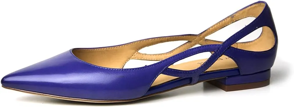 FSJ Women Classic Pointed Toe Flats Block Low Heel Pumps Irregular Cutout Slip on Shoes for Office Outfit Size 4-15 US