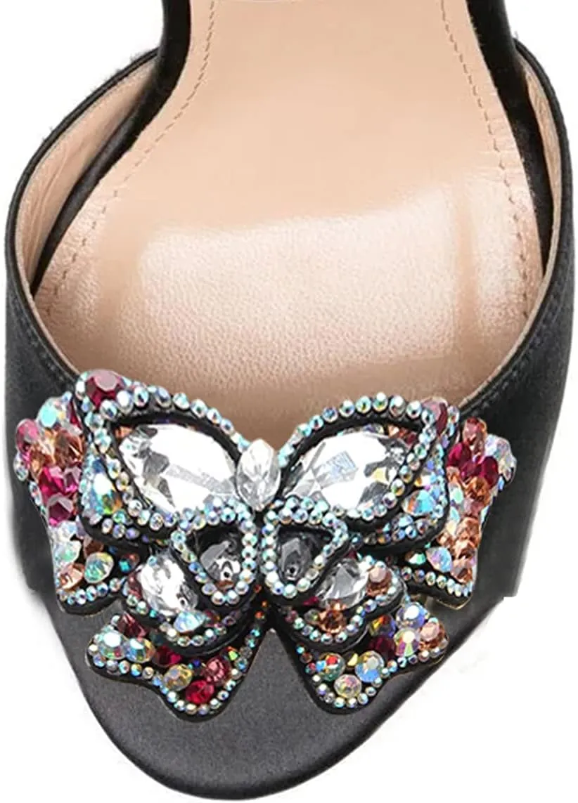 FSJ Women Floral Open Toe Stylish Stiletto High Heel Sandals Cross Ankle Strap Pumps Multicolor Butterfly Rhinestones Slingback Buckle Wedding Prom Shoes