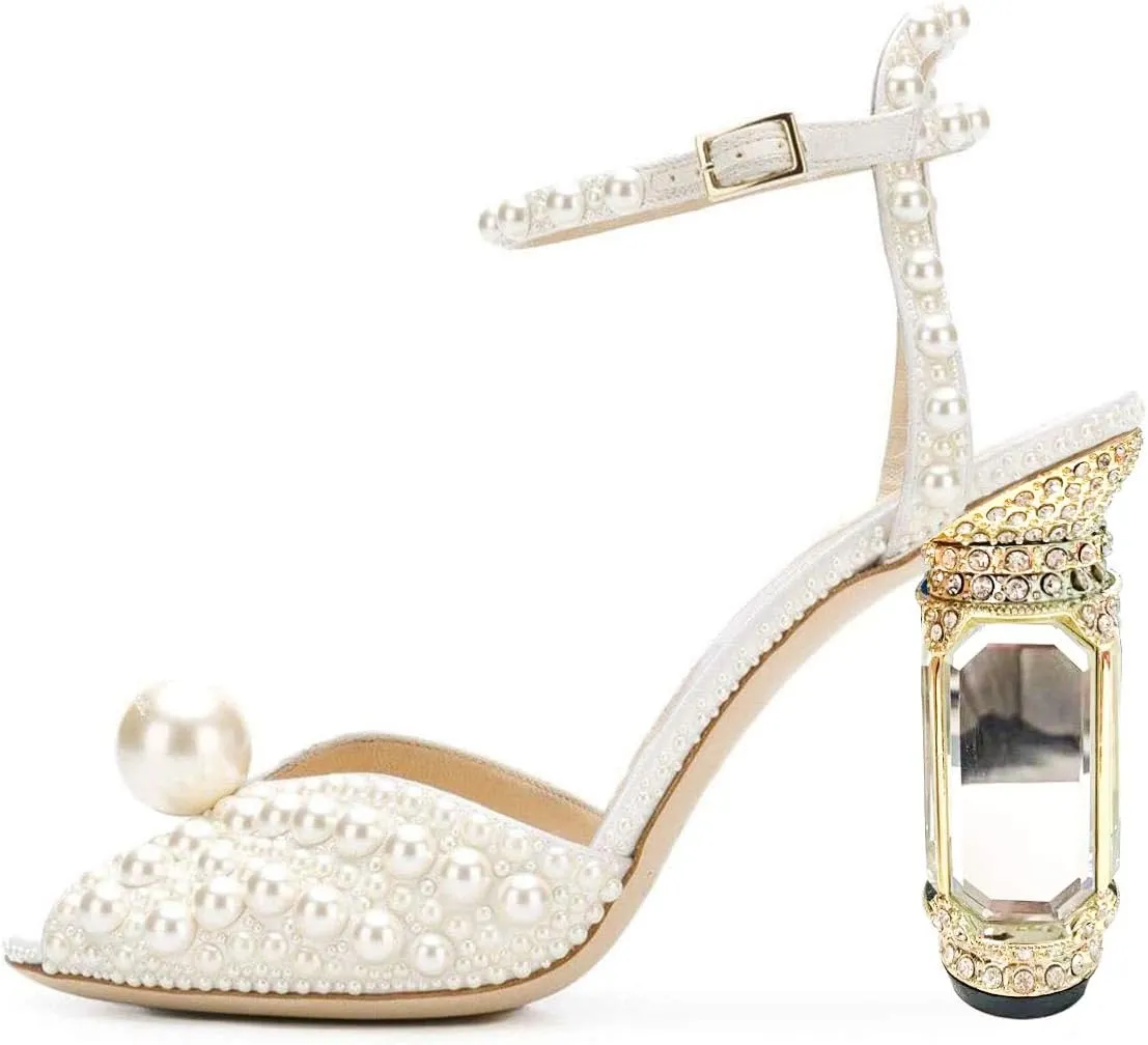 FSJ Women Open Toe Stylish Sandal Ankle Strap Chunky Block High Thick Heels Wedding Party Ballroom Prom Shoes US Size 4-15 US