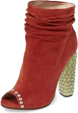 FSJ Women Stylish Peep Toe Slouch Ankle Boots Chunky Stacked Heels Crystal Studded Heel Party Evening Dress Shoes Size 4-15 US