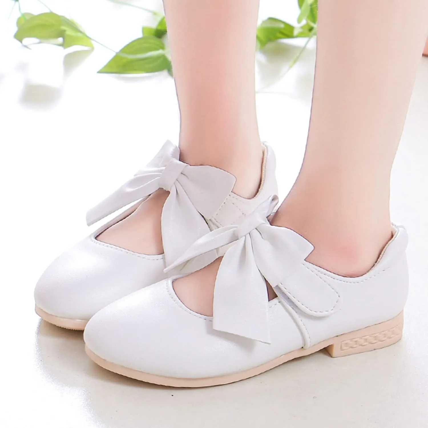Girls Ballet Shoes Flower Girls Mary Jane Flats with Bow Dress Shoes Party Wedding Church Shoes Toddler Dress Shoes