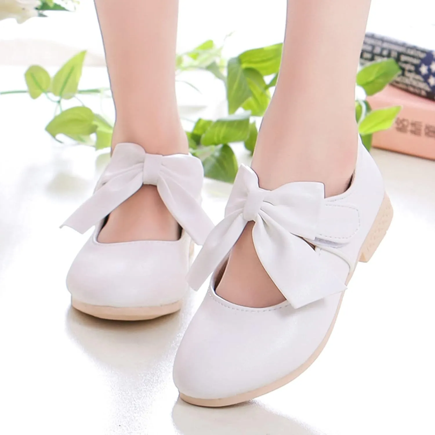 Girls Ballet Shoes Flower Girls Mary Jane Flats with Bow Dress Shoes Party Wedding Church Shoes Toddler Dress Shoes