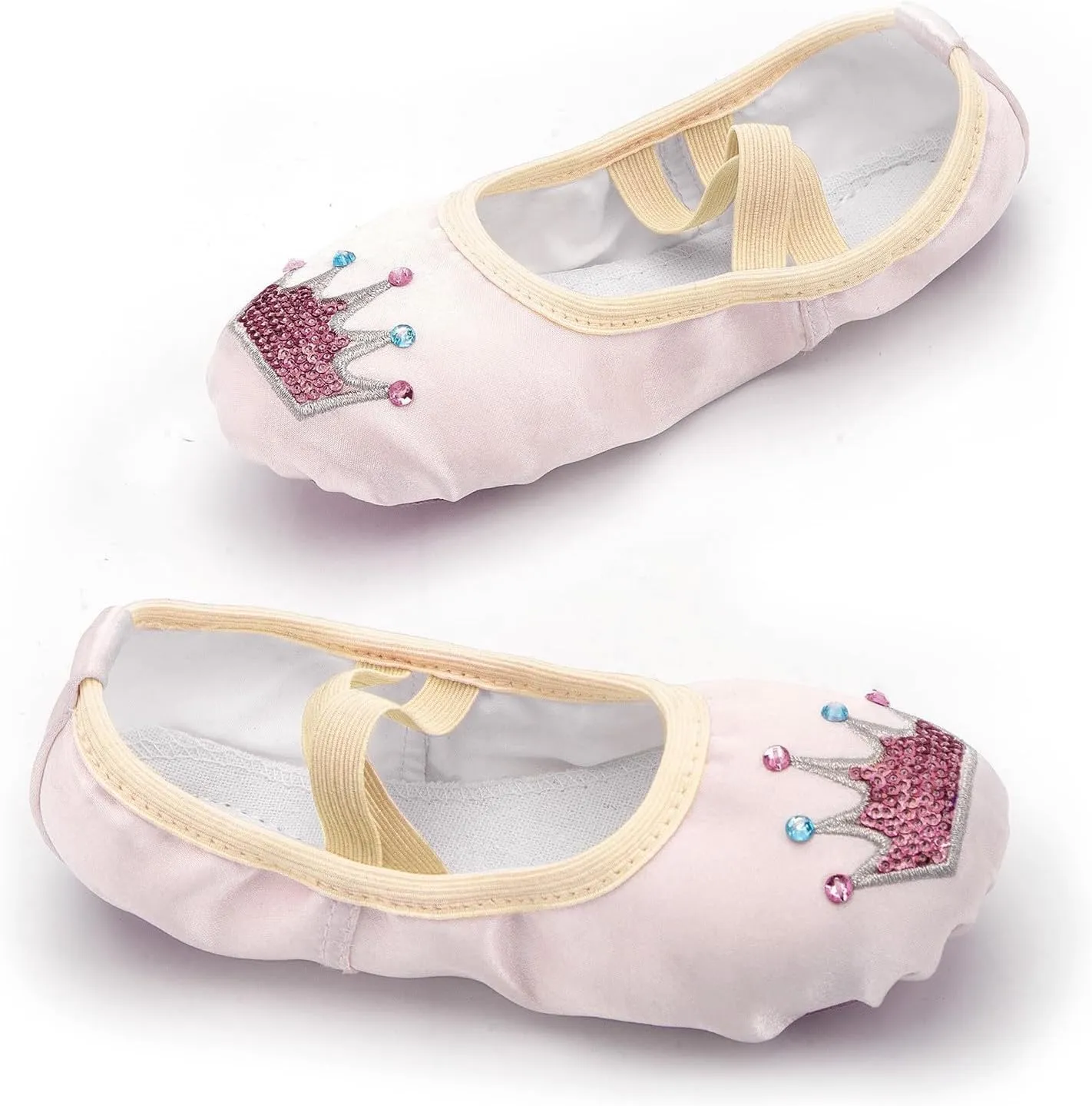 Girls Ballet Shoes Glitter Split-Sole Dance Slippers Soft Lightweight with Elastic Laces for Performance Gymnastics