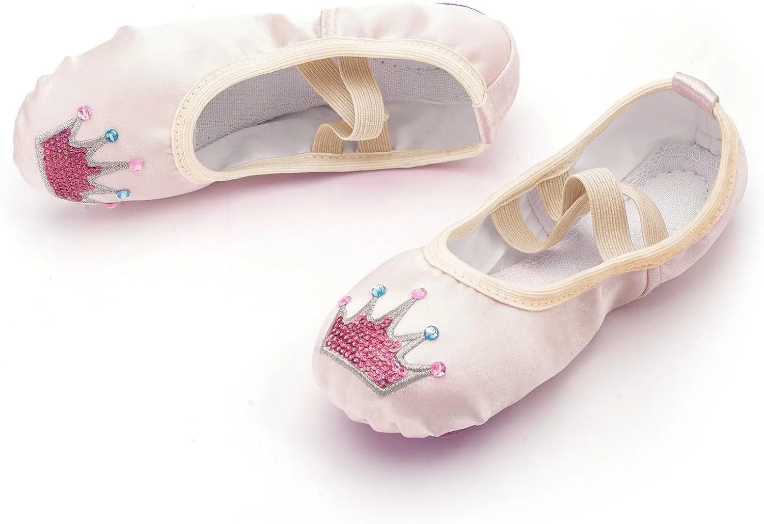 Girls Ballet Shoes Glitter Split-Sole Dance Slippers Soft Lightweight with Elastic Laces for Performance Gymnastics