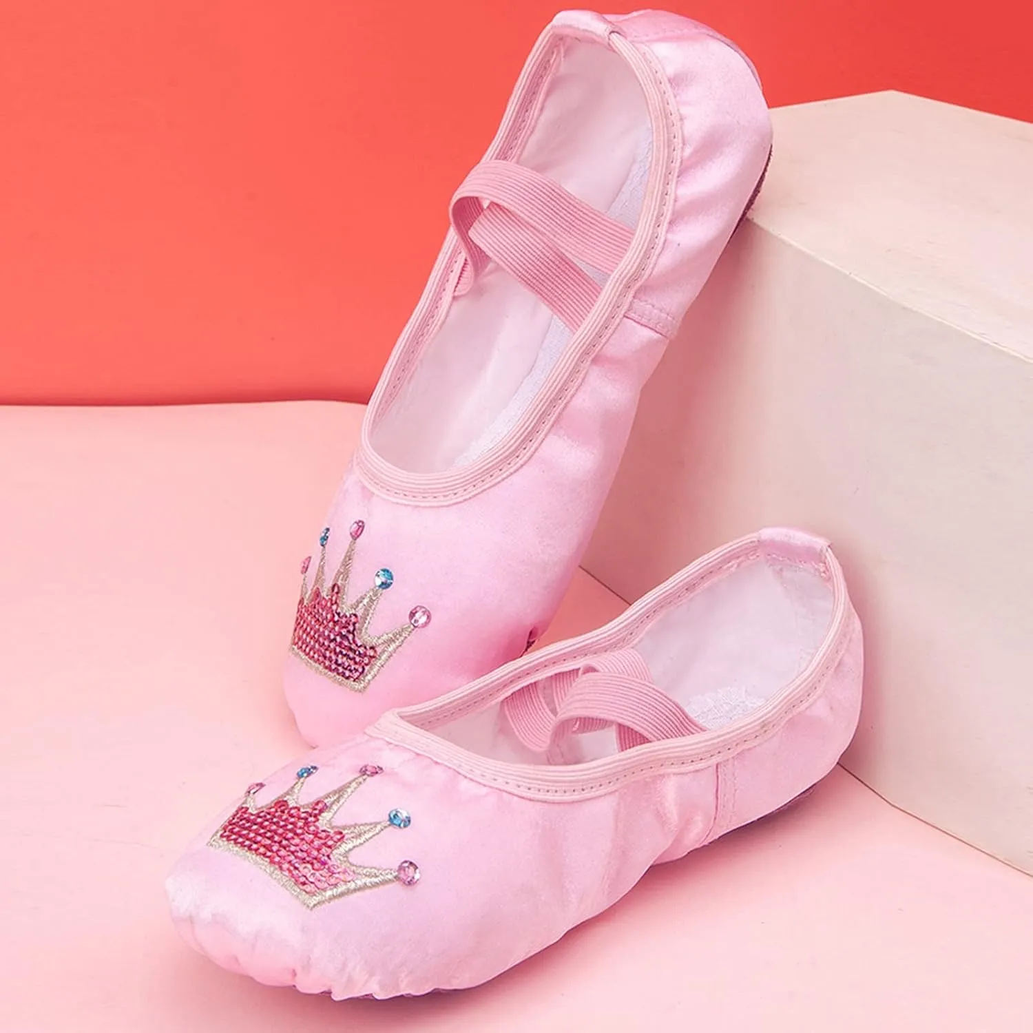 Girls Ballet Shoes Glitter Split-Sole Dance Slippers Soft Lightweight with Elastic Laces for Performance Gymnastics