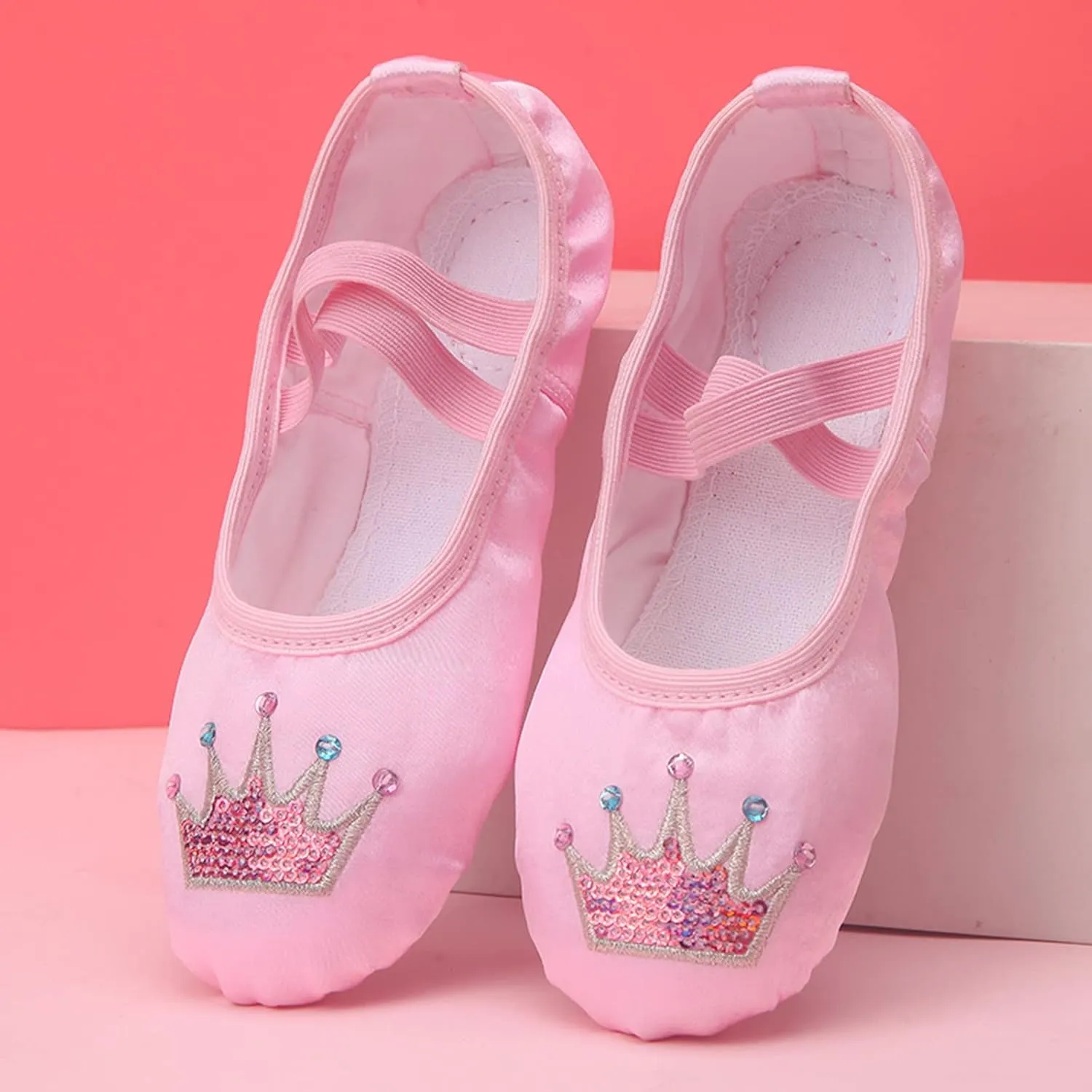 Girls Ballet Shoes Glitter Split-Sole Dance Slippers Soft Lightweight with Elastic Laces for Performance Gymnastics