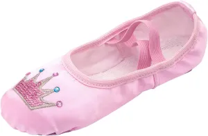 Girls Ballet Shoes Glitter Split-Sole Dance Slippers Soft Lightweight with Elastic Laces for Performance Gymnastics