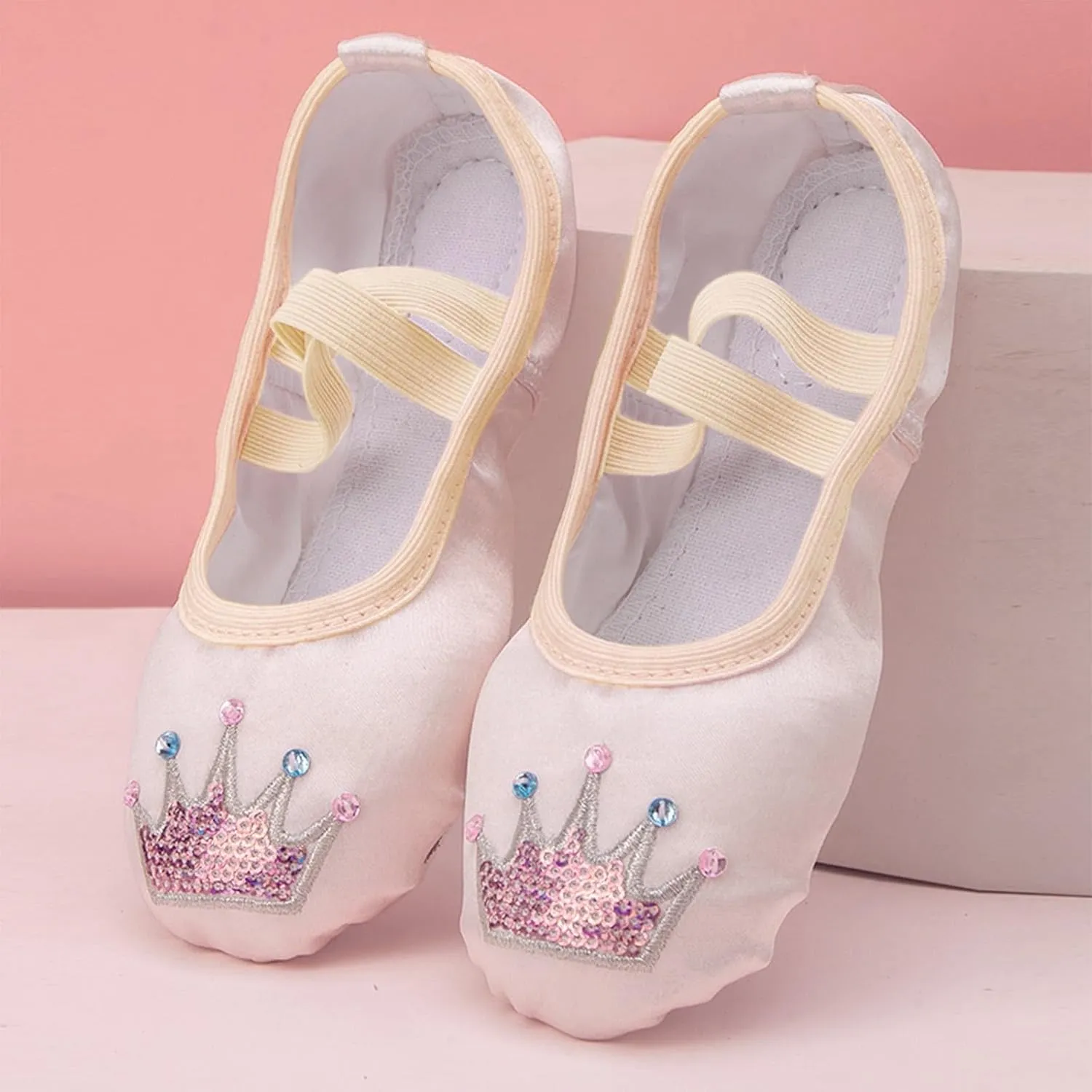 Girls Ballet Shoes Glitter Split-Sole Dance Slippers Soft Lightweight with Elastic Laces for Performance Gymnastics