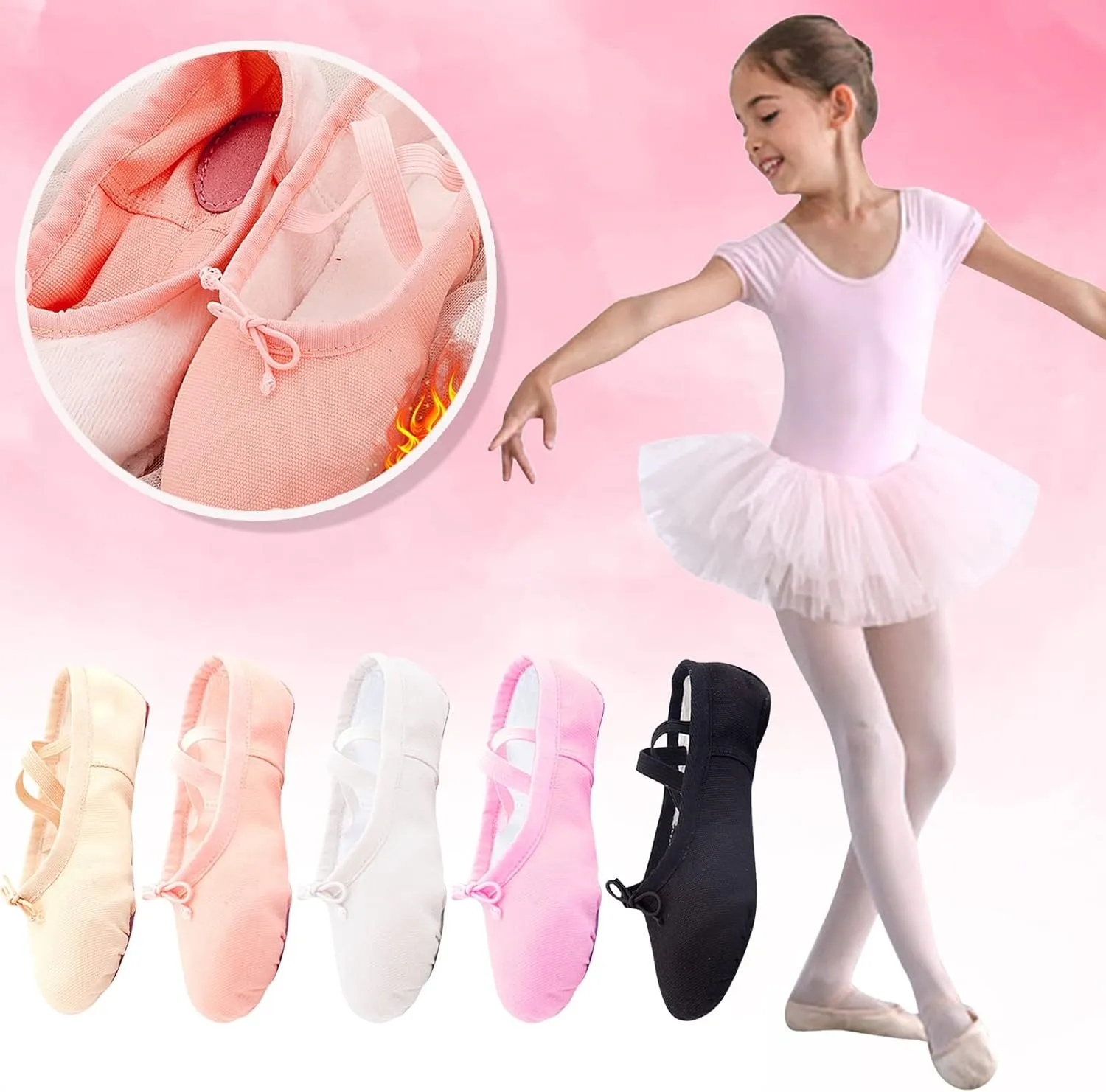 Girl's Ballet Shoes Toddler Slip-On Leather Sole Canvas Dance Slippers Yoga Training Gym Shoes Girls Ballet Slippers