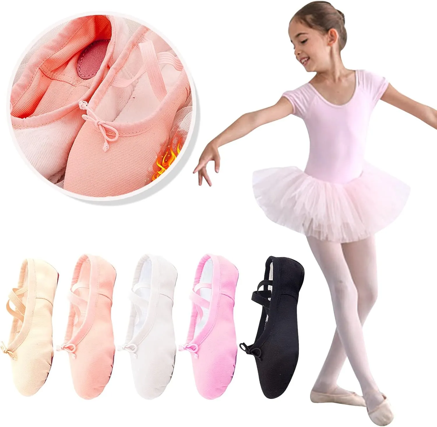 Girl's Ballet Shoes Toddler Slip-On Leather Sole Canvas Dance Slippers Yoga Training Gym Shoes Girls Ballet Slippers