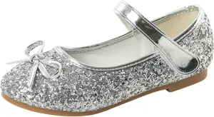 Girls Dress Shoes Low Heel Flats Mary Jane Flower Wedding Party Glitter Shoes for Kids Toddler