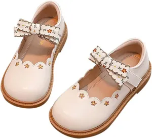 Girls Dress Shoes Wedding Bow Mary Jane Shoes School Part Ballerina Flat Square Toe Slip On Sandal