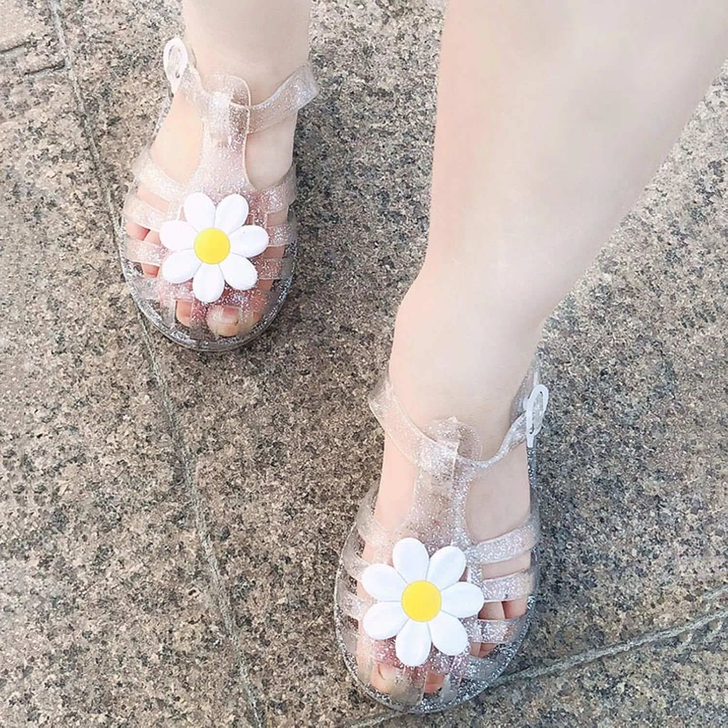Girls Kids Flower Jelly Sandals Summer Dress Jellies Shoes With Strap Closed Toe Soft Beach Pool Shoes Casual