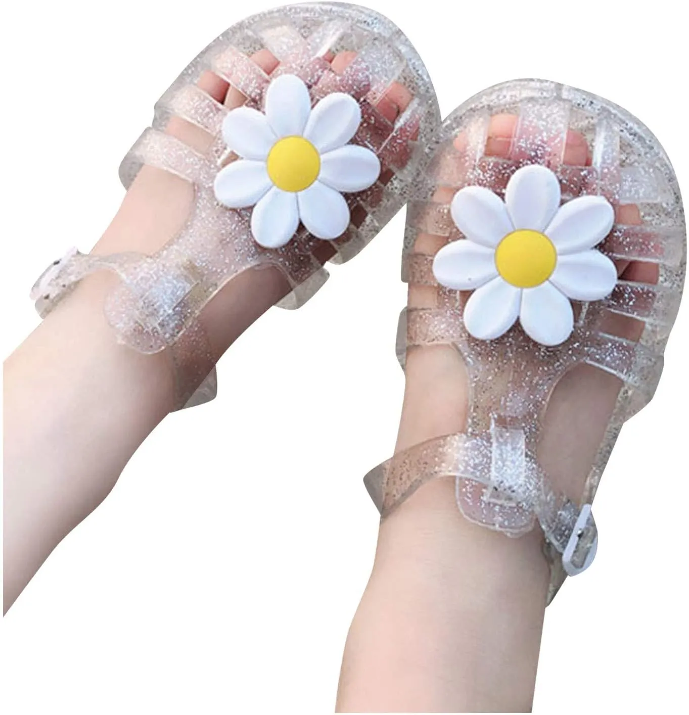Girls Kids Flower Jelly Sandals Summer Dress Jellies Shoes With Strap Closed Toe Soft Beach Pool Shoes Casual