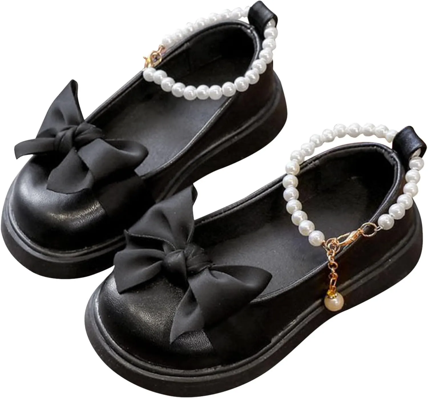 Girls Mary Jane Shoes with Pearls Bow Flower Girl Shoes Toddler Dress Shoes for School Party Wedding Shoes